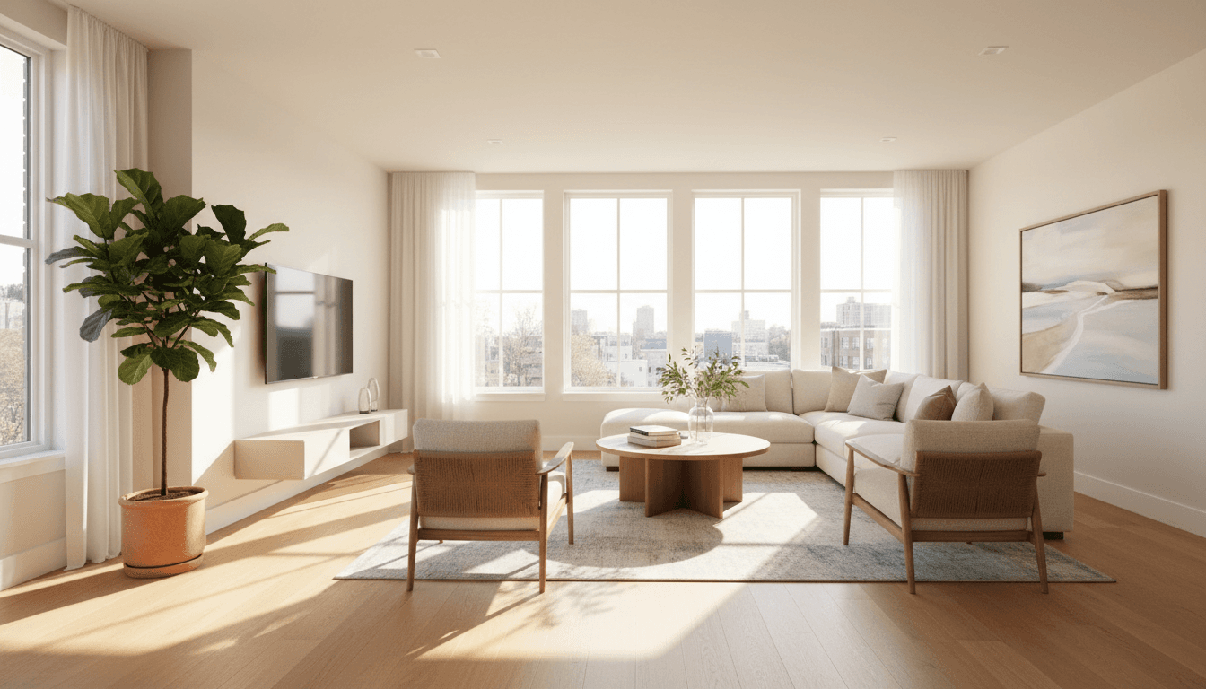 Freshly cleaned living room staged for a real estate listing with natural light