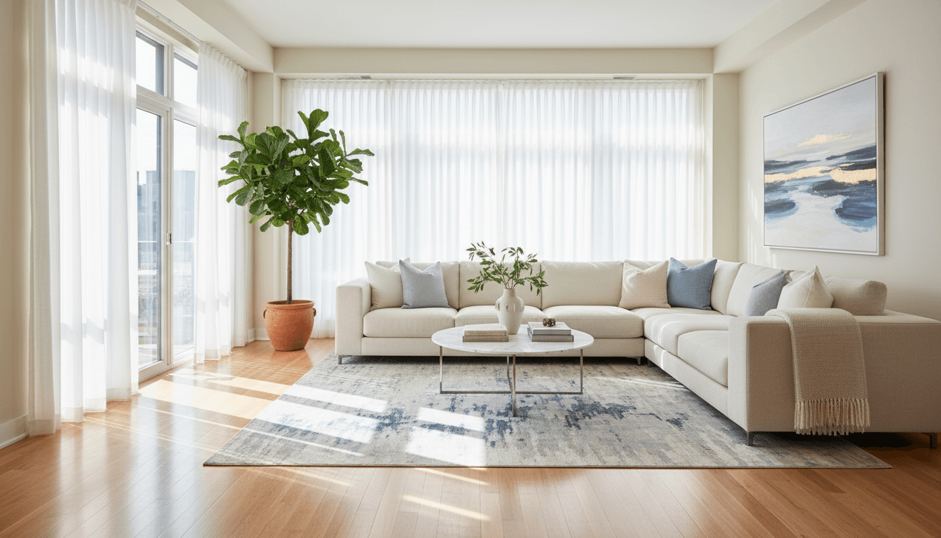 Bright and tidy living room with natural light, clean surfaces, and a welcoming feel